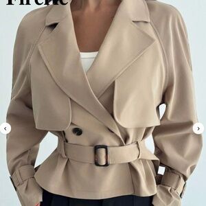 Stein Belted Cropped Trench Coat